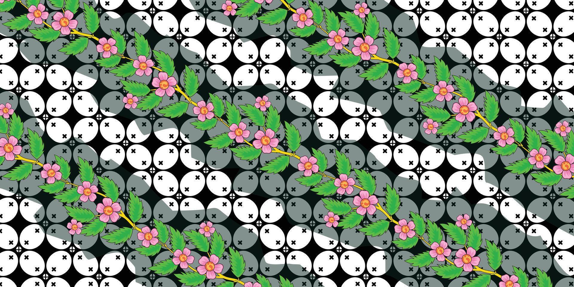 batik kawung floral, Indonesian batik, illustration style. vector