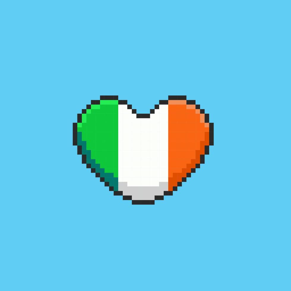 Pixel art Heart Ireland Flag game asset design vector