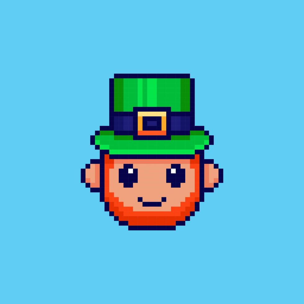 Pixel art Leprechaun Head St Patrick Day game asset design vector