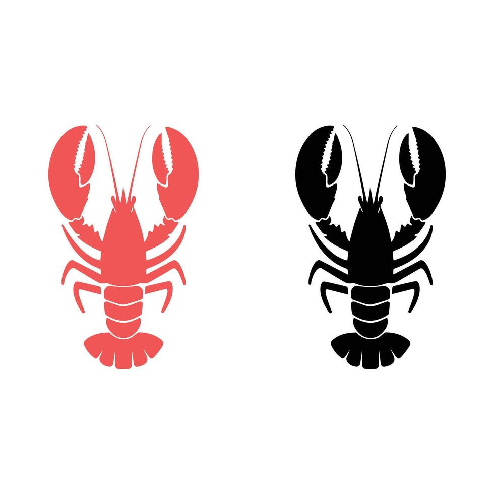 Lobster Silhouette Icons in Red and Black Isolated on White Background vector