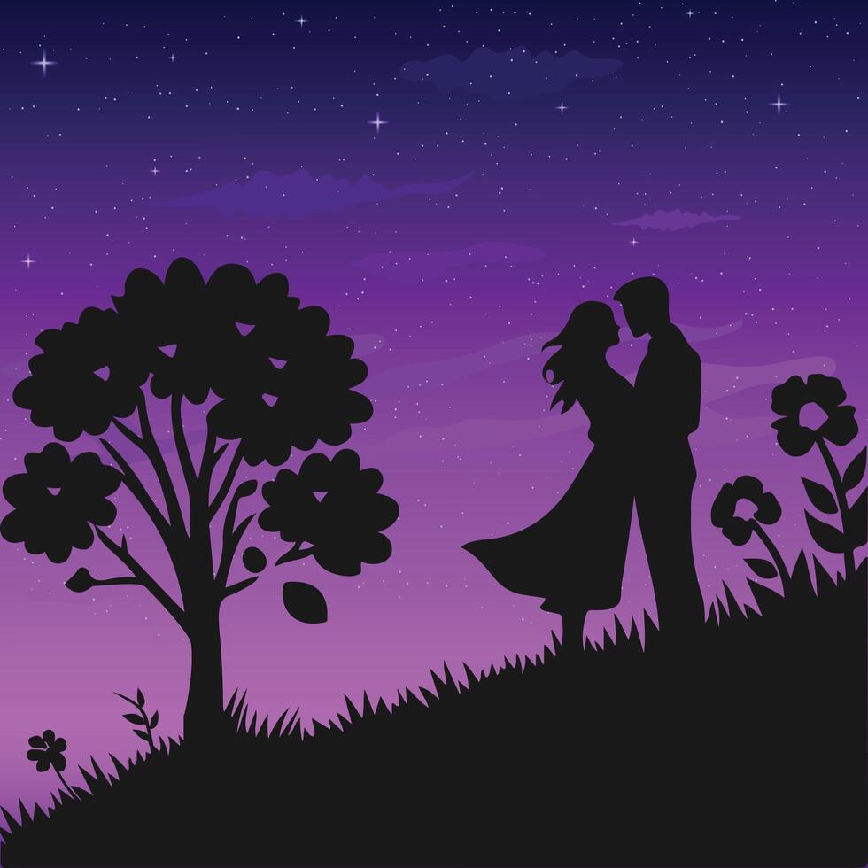 Silhouette of a couple on night background vector