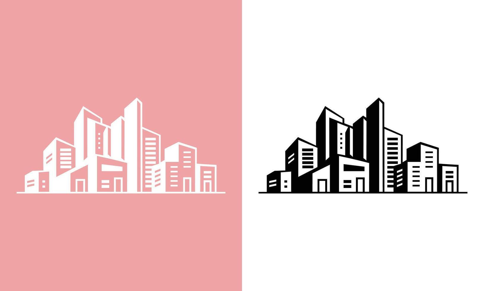 Modern Cityscape Silhouette in Black and Pink Design Artwork vector