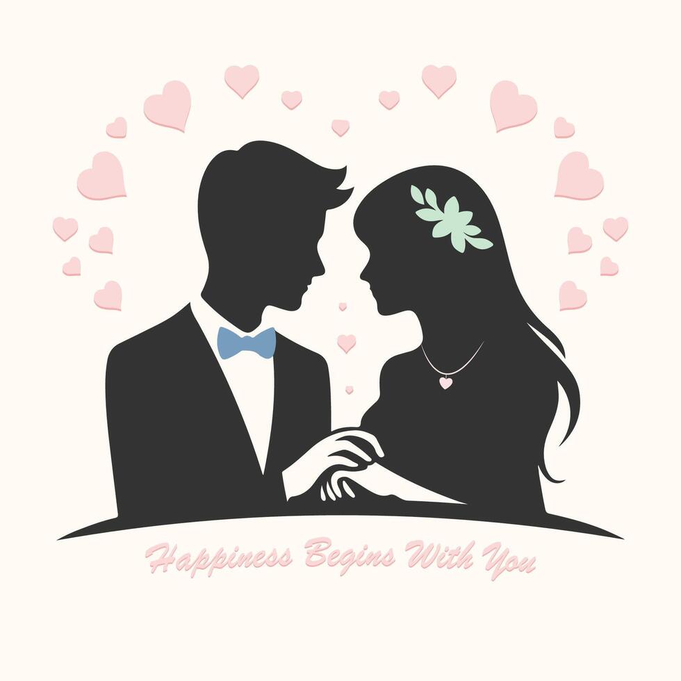 Silhouette of a couple on beige background vector