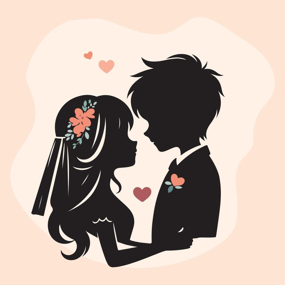 Silhouette of a couple on pale orange background vector