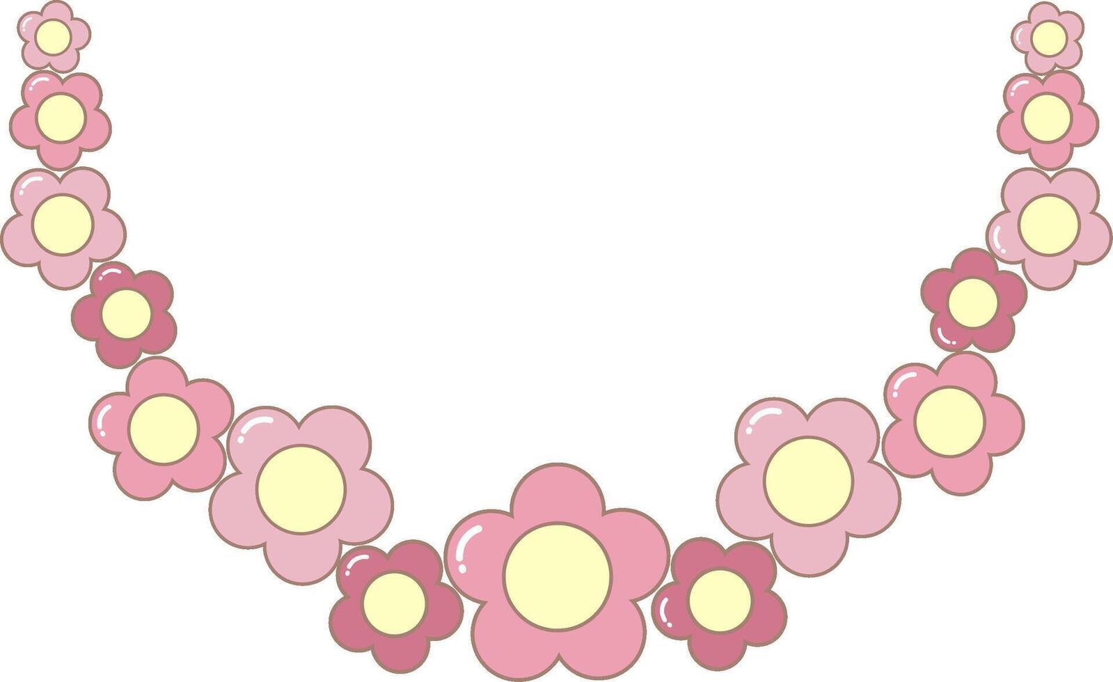 Pink Flower Round Border Frame. Simple Cute Style Illustration. vector