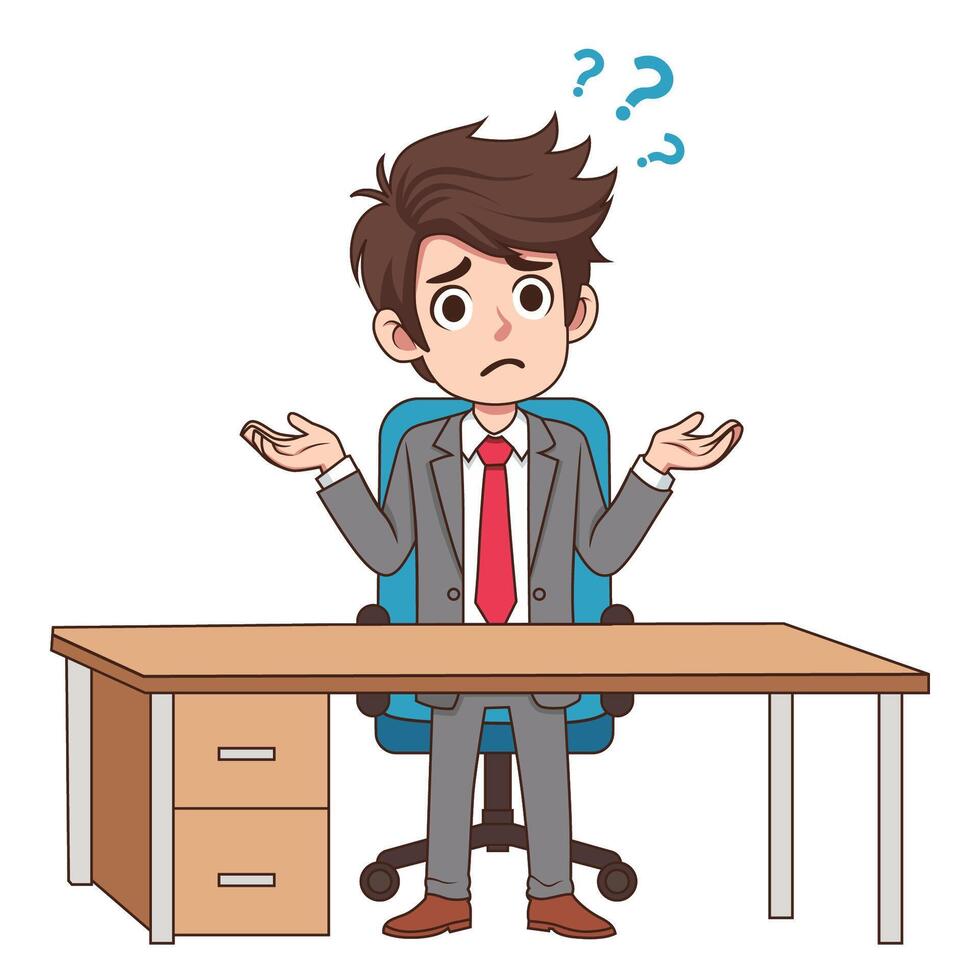 confused business man thinking cartoon illustration vector
