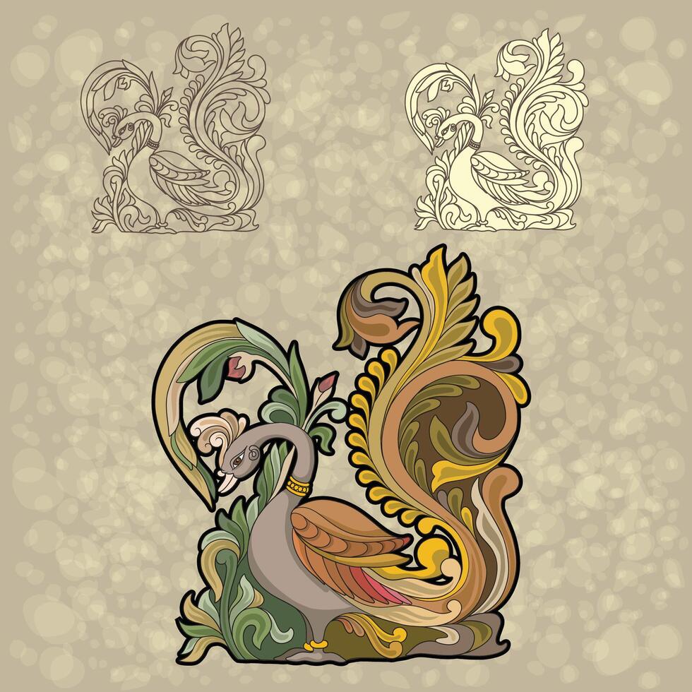 Indian traditional painting Ornamental Decorative Peacock Design vector