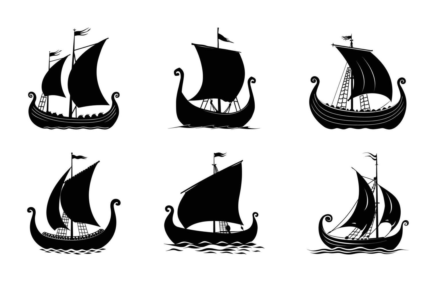 Viking Ship Silhouette Set vector