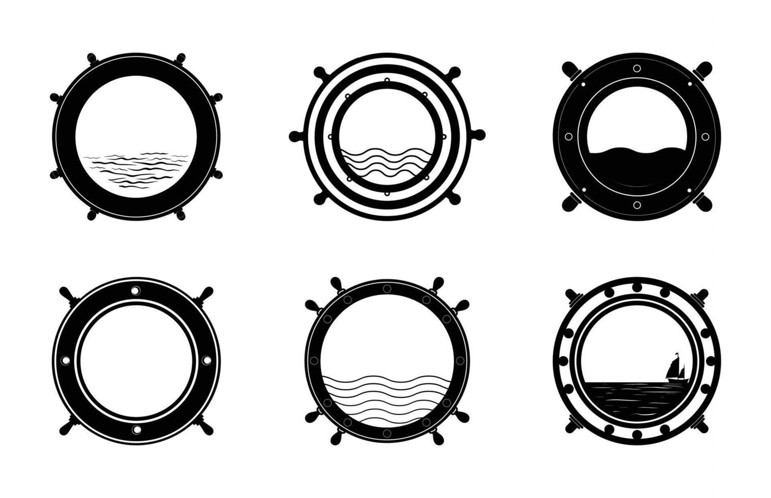 Ship Porthole Silhouette Set vector