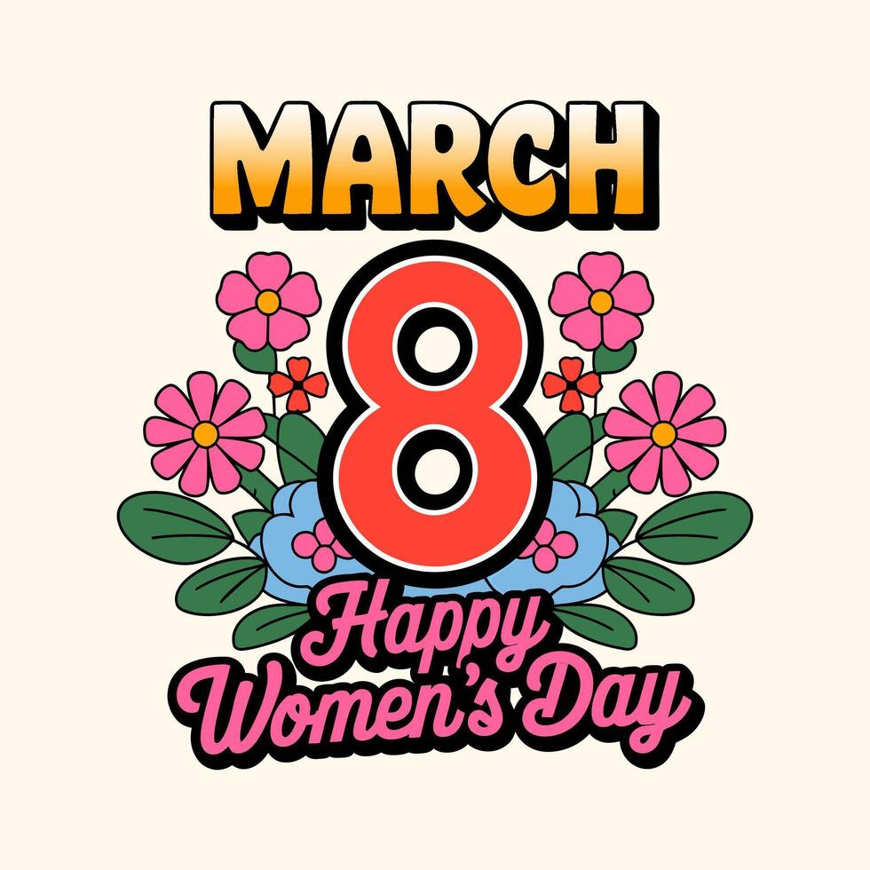 Cheerful And Stylized Typography Design With Celebrating Happy Women's Day In March. vector