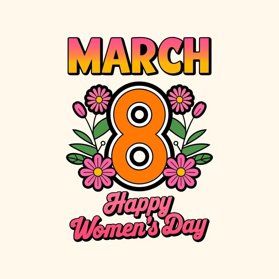 Stylized Typography Design With Celebrating Happy Women's Day In March. vector