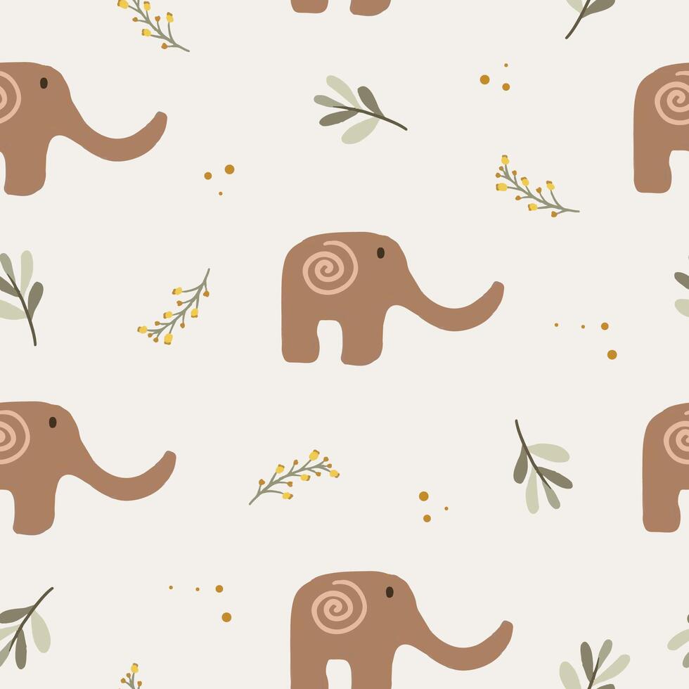 Seamless pattern with cute elephant kids textile background vector