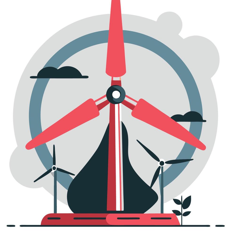 Conceptual Illustration of a Modern Wind Turbine Towering in a Green Field vector