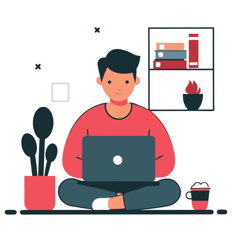 Conceptual Illustration of Remote Work with Laptop and Accessories vector