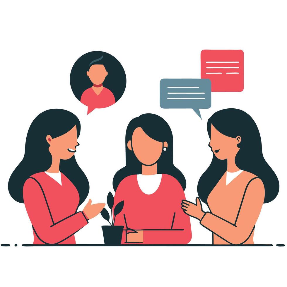 Concept Illustration Depicting Women Discussing Empowered Dialogue vector