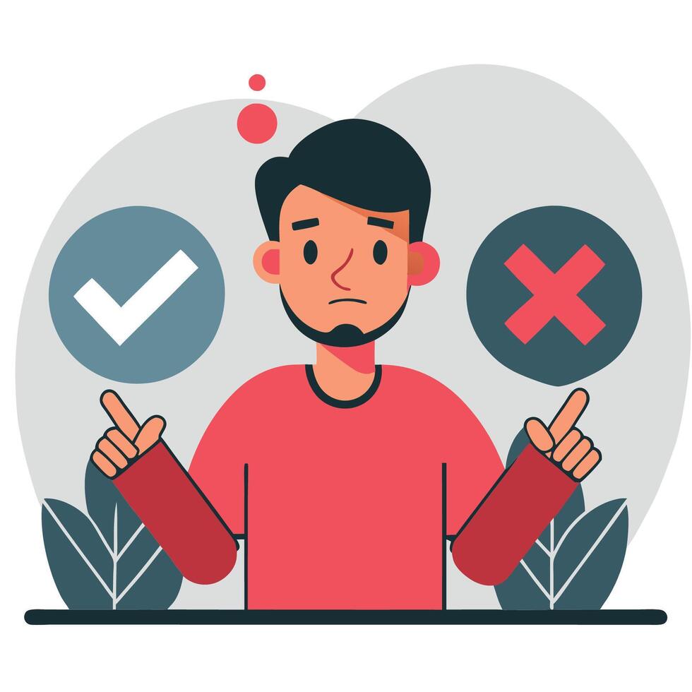 Conceptual Illustration of Yes or No Binary Choice with Checkmarks and Crosses vector