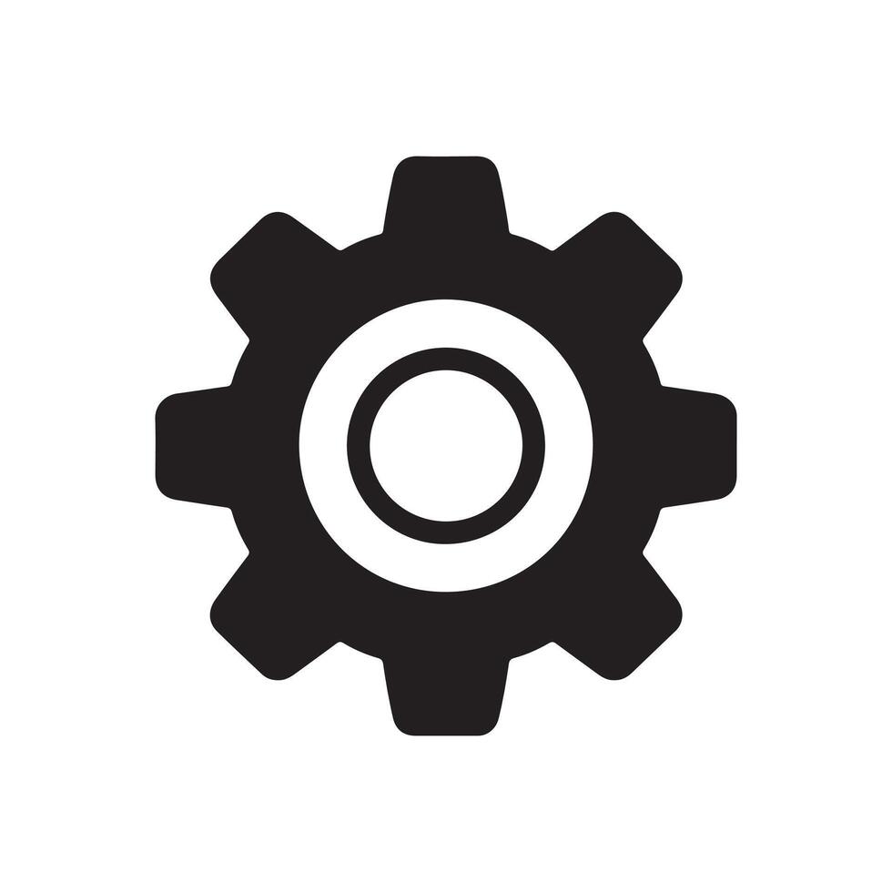 A black and white gearwheel icon on a white background vector
