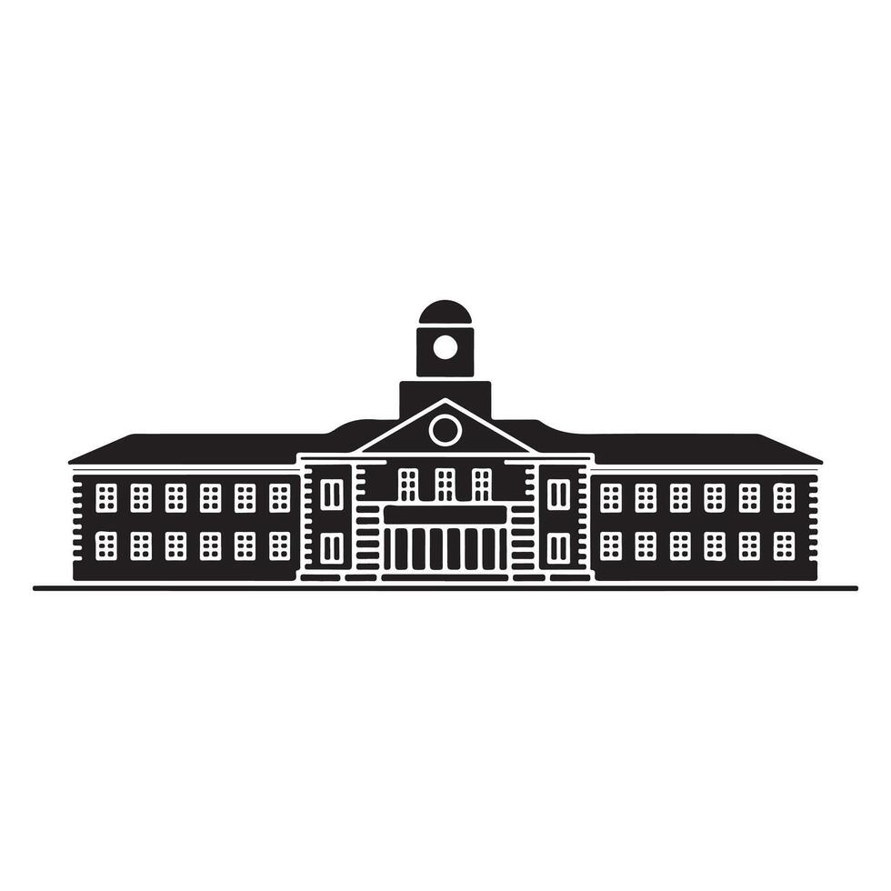 A black and white illustration of a building with a clock tower vector