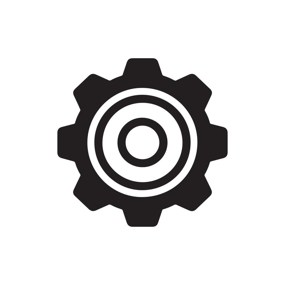 A black and white gear icon on a white background vector