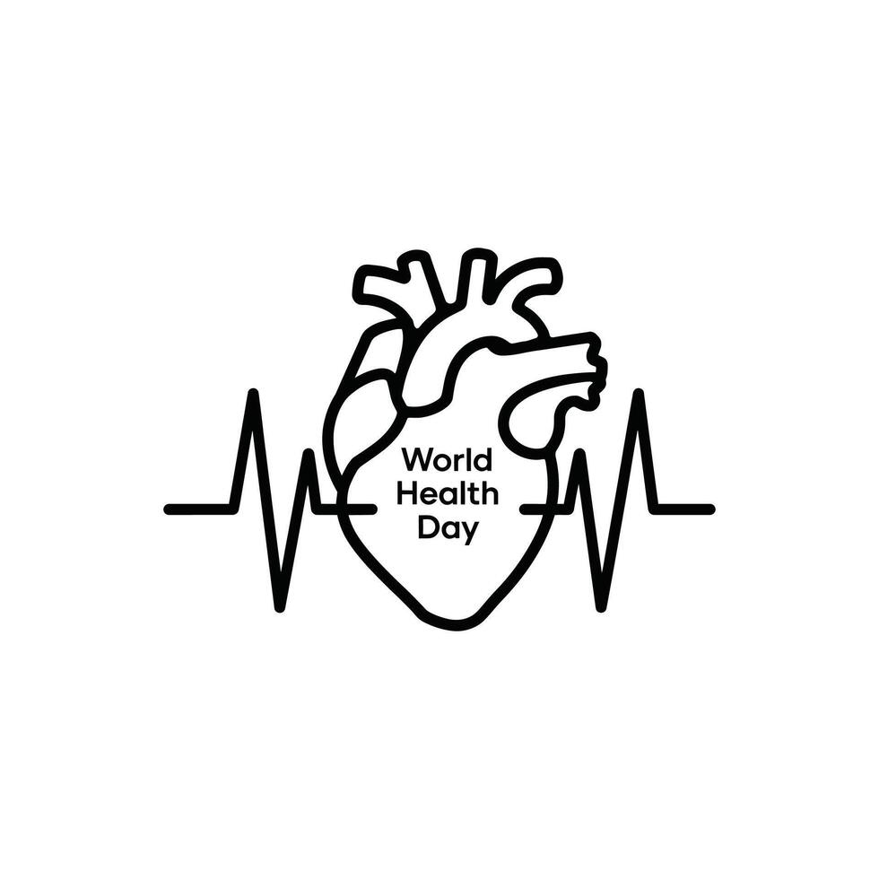 World health day with heart and beat line art vector