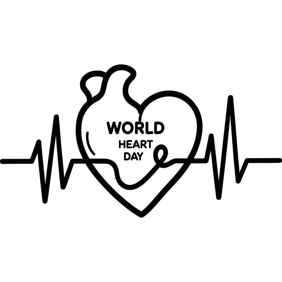 World heart day logo with a heart and a heartbeat vector