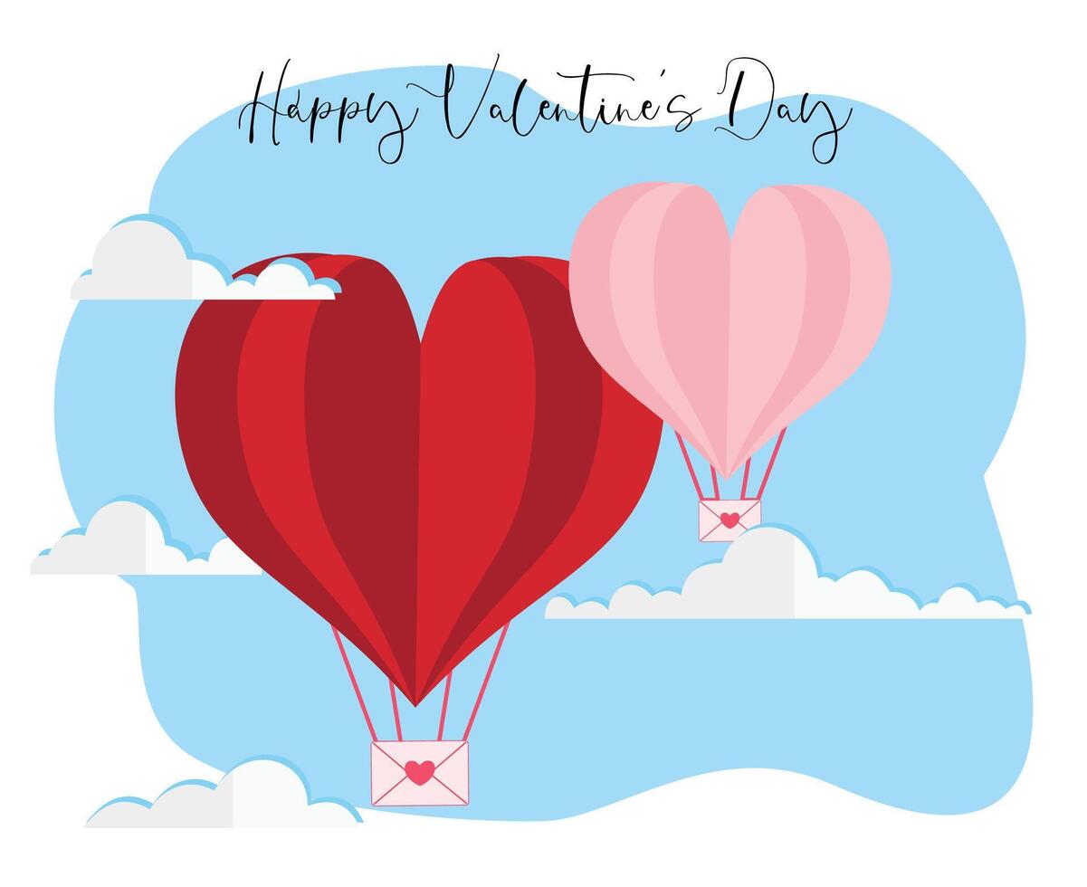 Valentines Day background Design with love letter and clouds in paper cut style vector