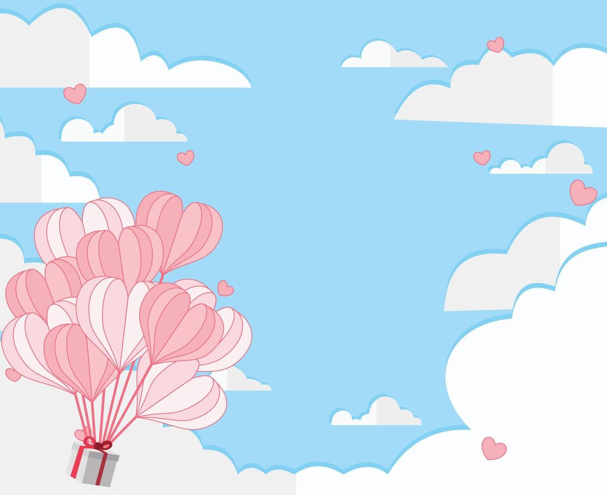 hot air balloon in paper style carrying gift box floating in the sky vector