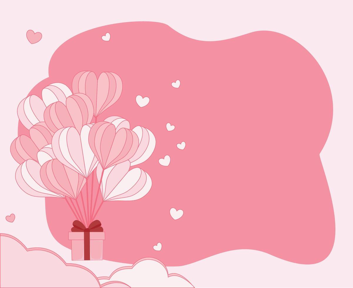 Happy Valentines Day banner with heart balloon in the sky in paper cut style illustration vector