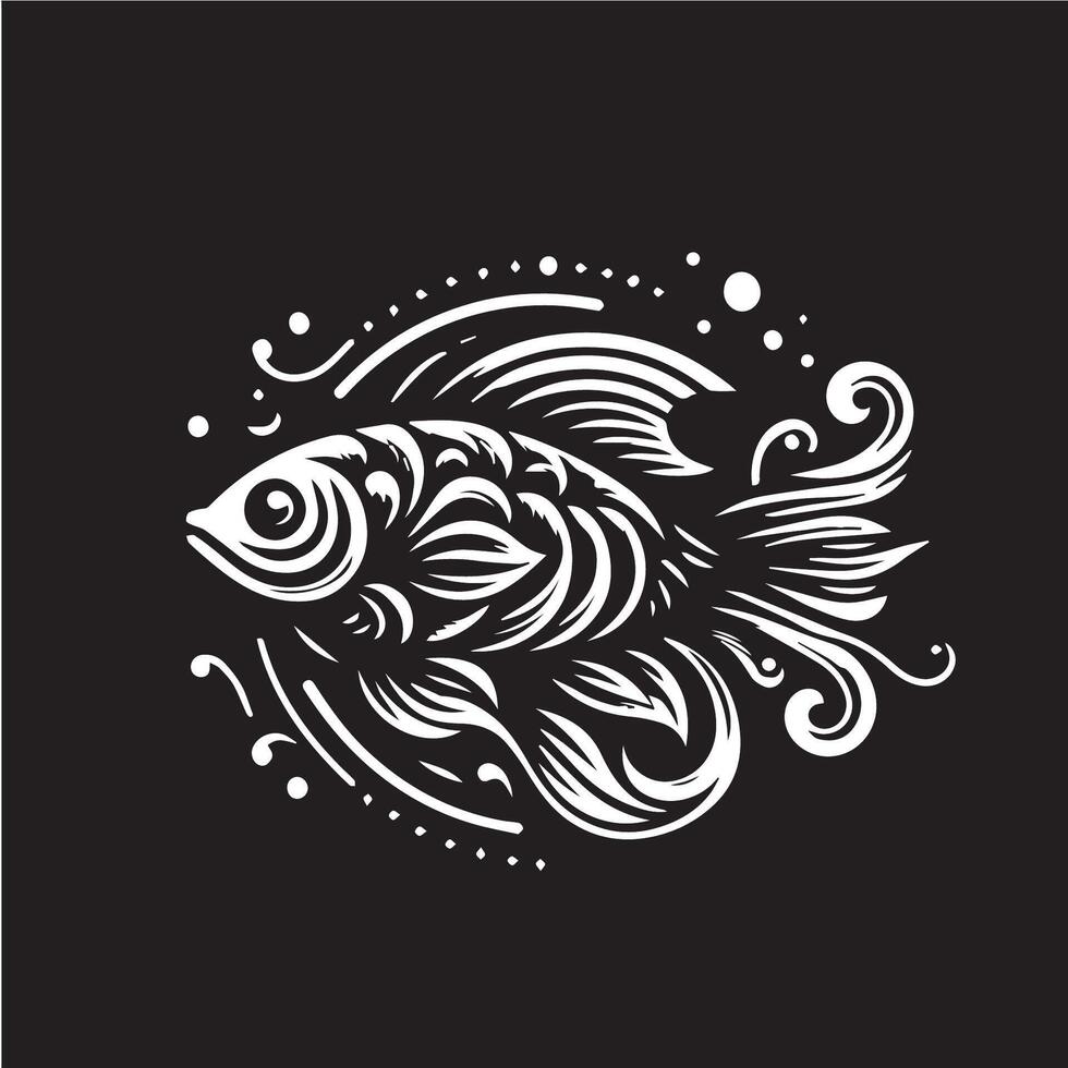A fish with swirls and swirls on a black background vector