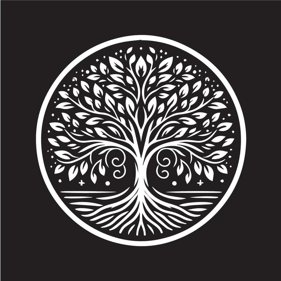 A white tree logo on a black background vector