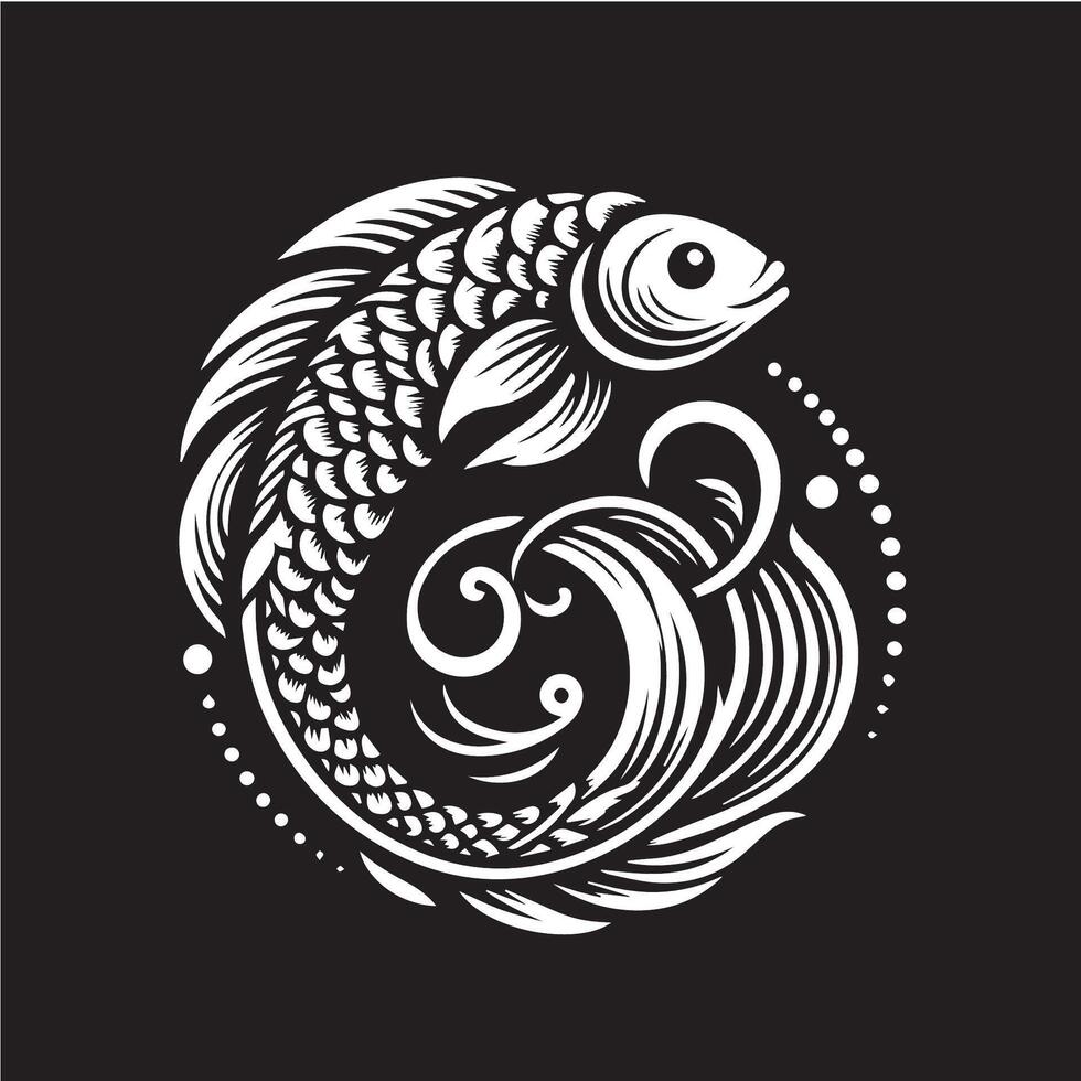 illustration of a fish in a circle on a black background vector