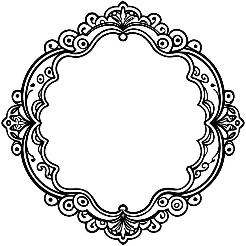 a black and white drawing of a round frame vector