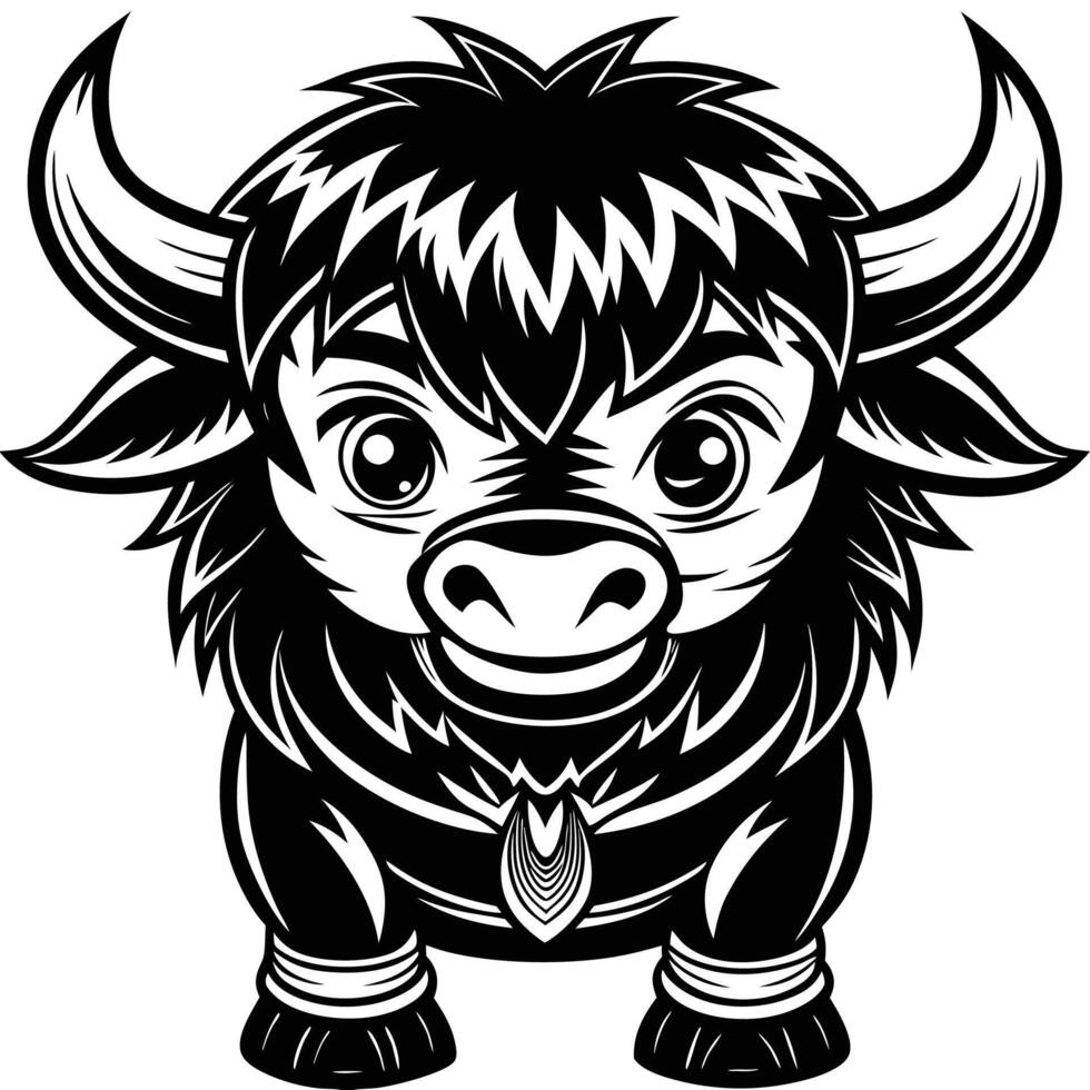 a cartoon illustration of a bull with horns vector