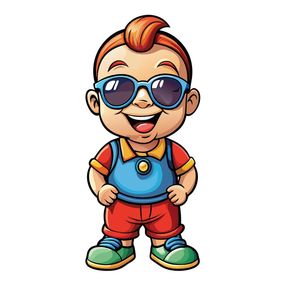 cartoon boy wearing sunglasses and holding a toy vector