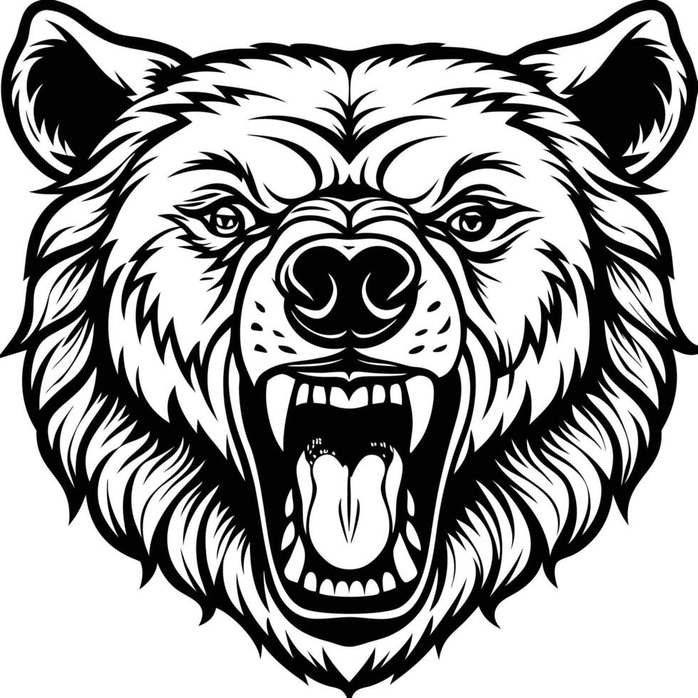 a bear head with its mouth open and its teeth showing vector
