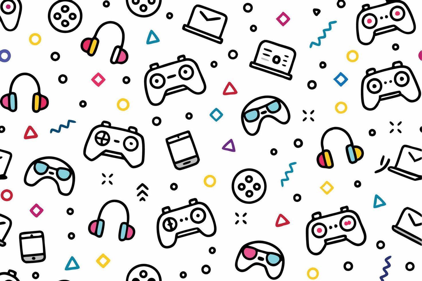 a seamless pattern with game controllers and other items vector
