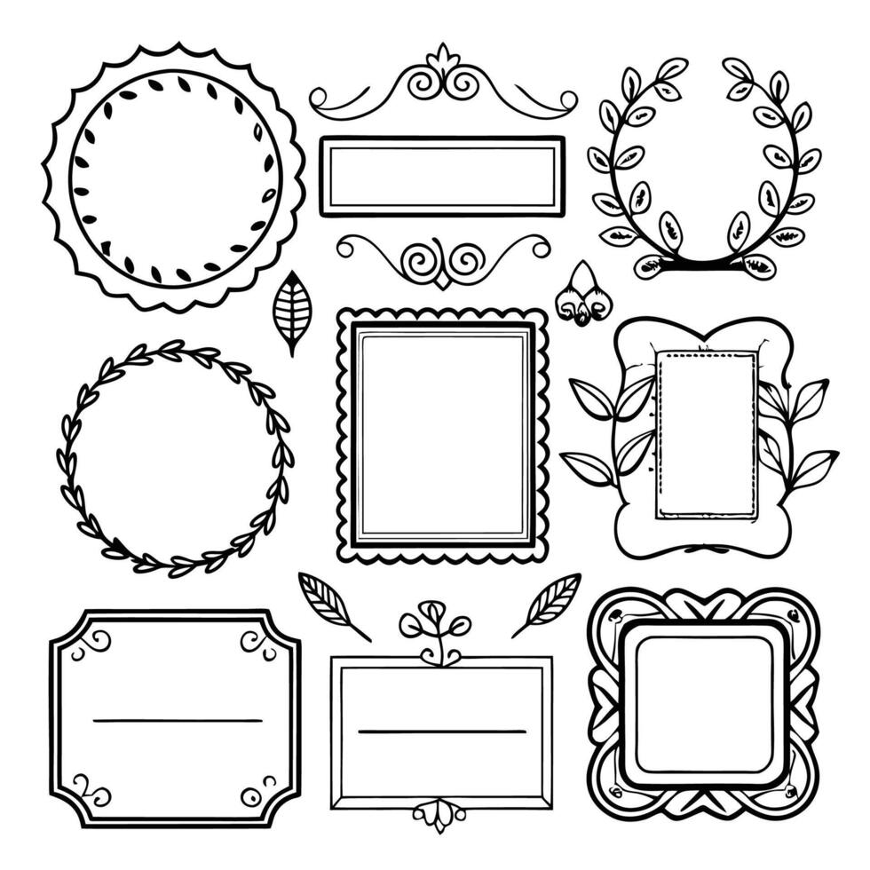 set of vintage frames and frames for design illustration vector