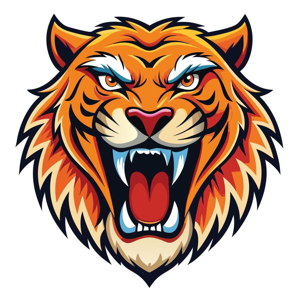 the head of a tiger is shown with its mouth open vector