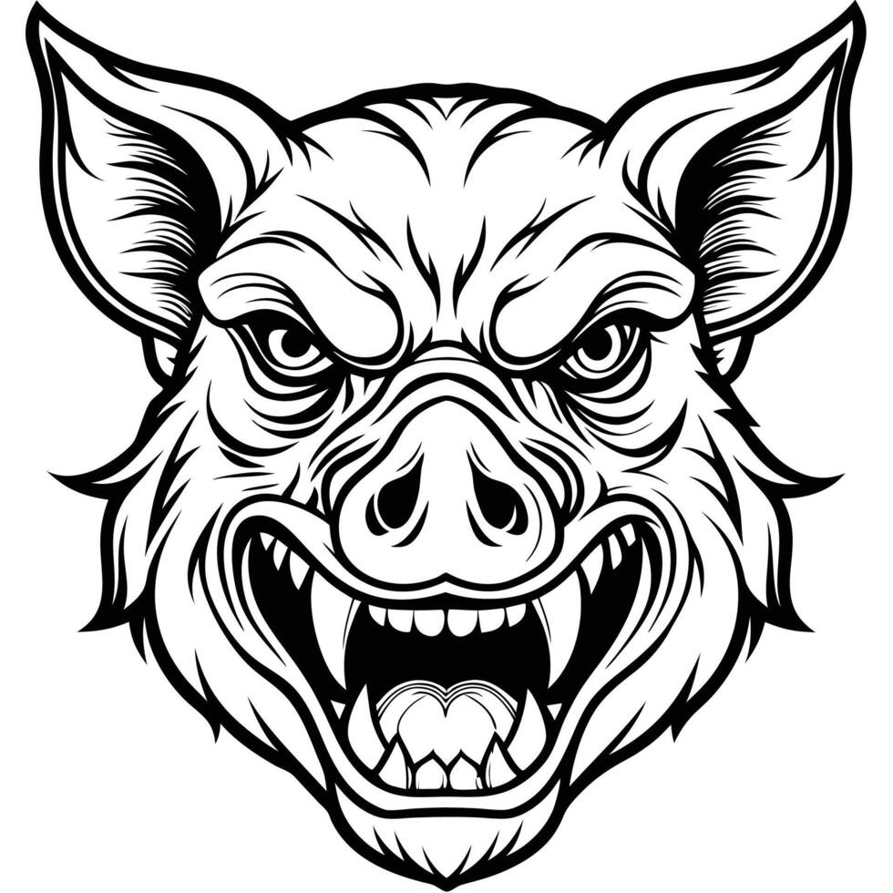 a black and white illustration of a boar head vector