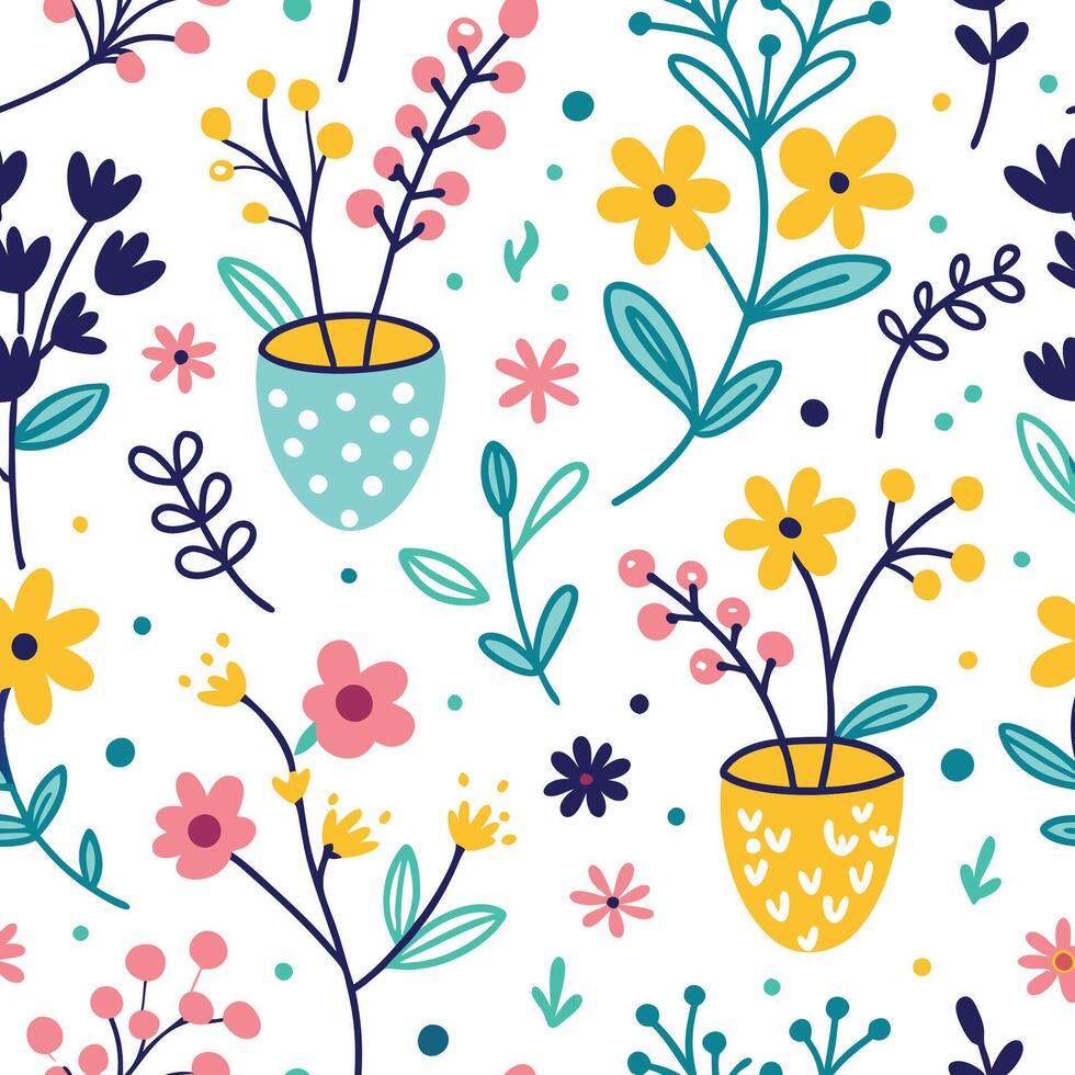 floral seamless pattern with flowers and leaves vector