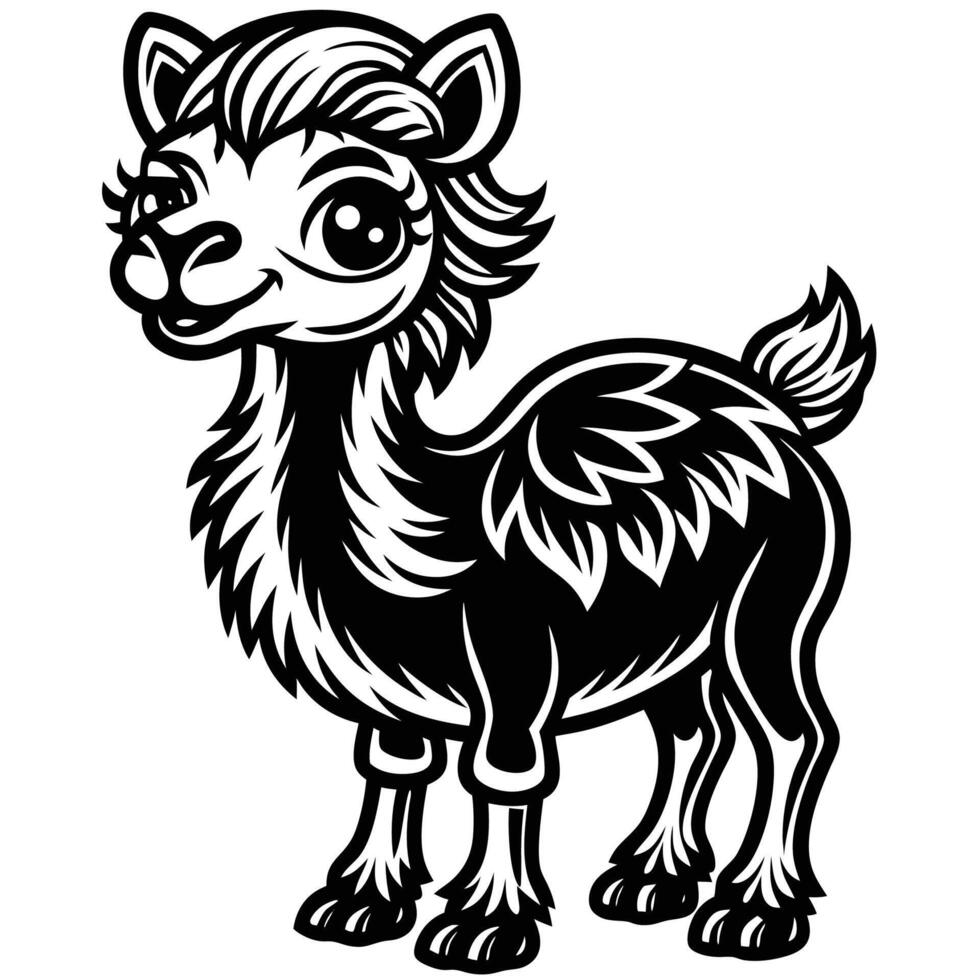 a black and white llama with a long tail vector