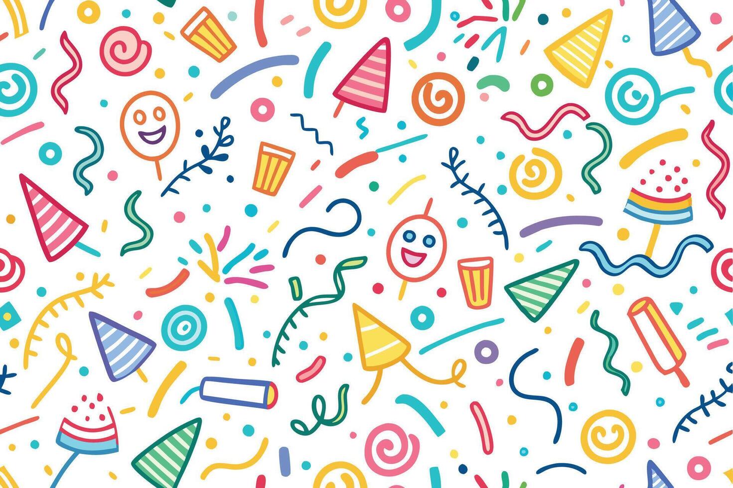 a colorful party background with confetti and balloons vector