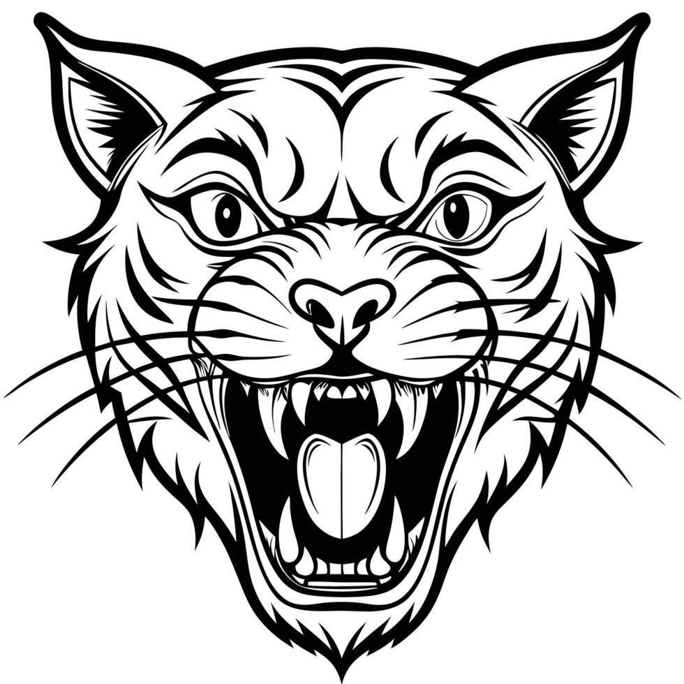 a black and white illustration of a cat head vector