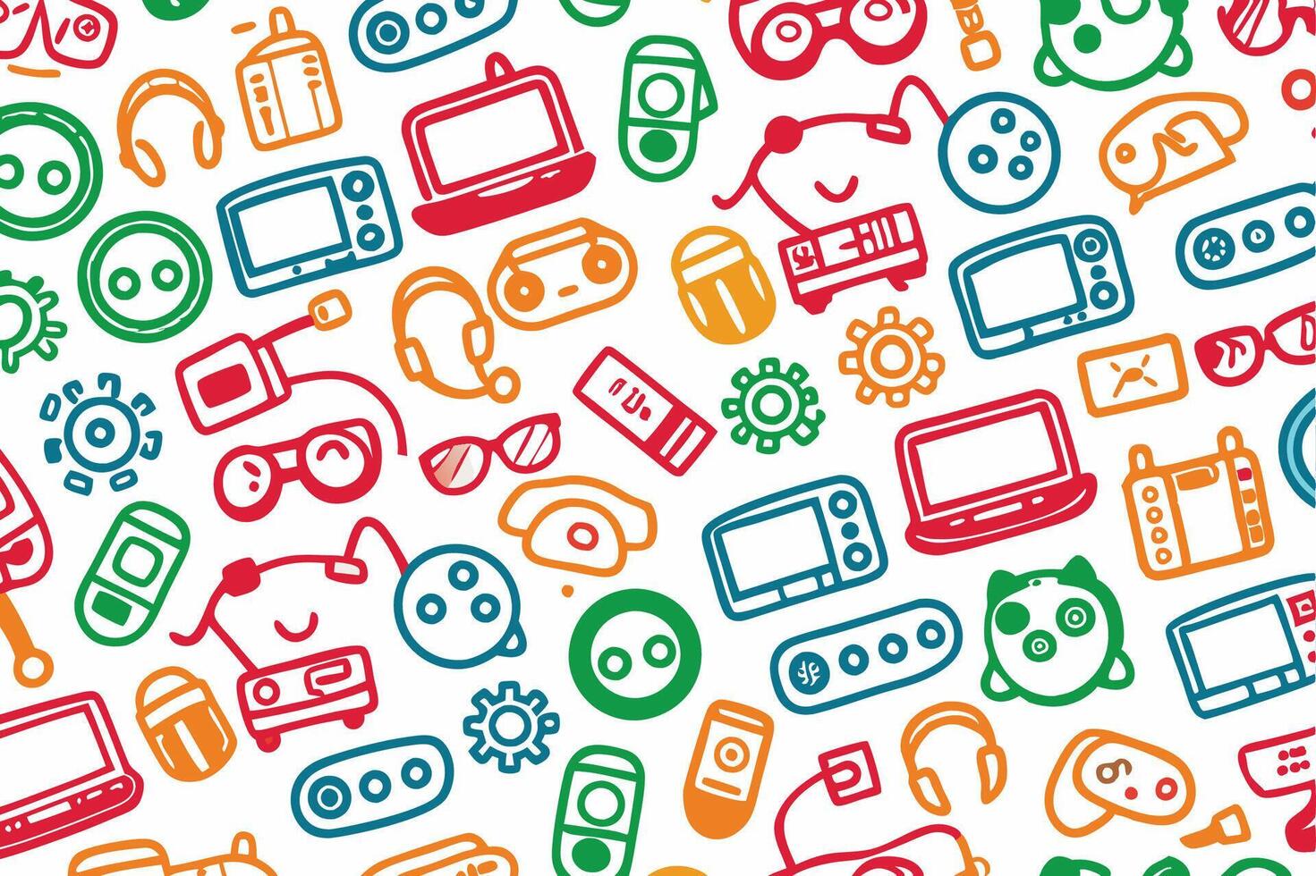 a colorful pattern with various electronic devices vector