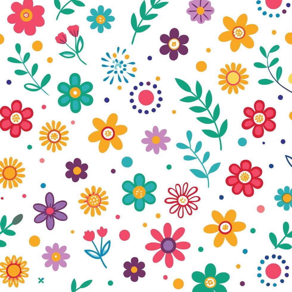floral seamless pattern with colorful flowers and leaves vector