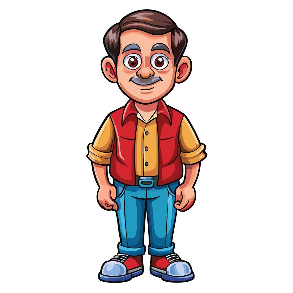 cartoon man with mustache and glasses standing vector