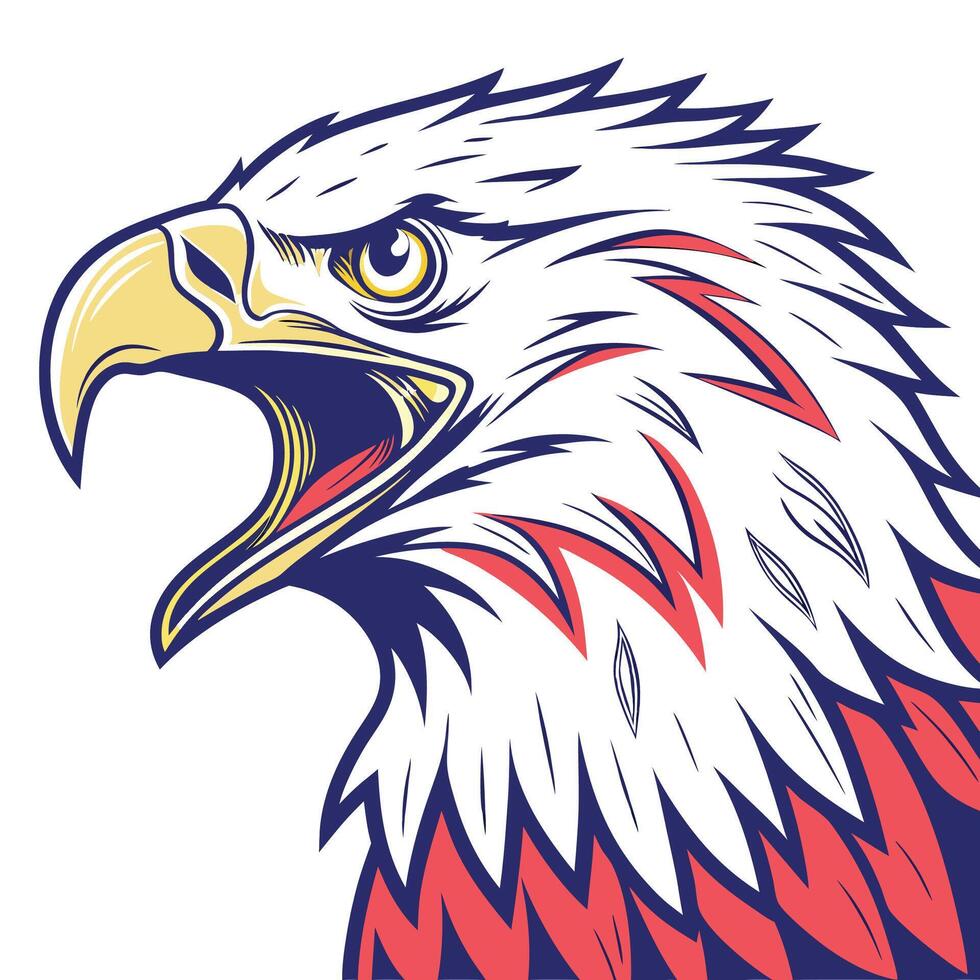 an eagle head with red, white and blue feathers vector