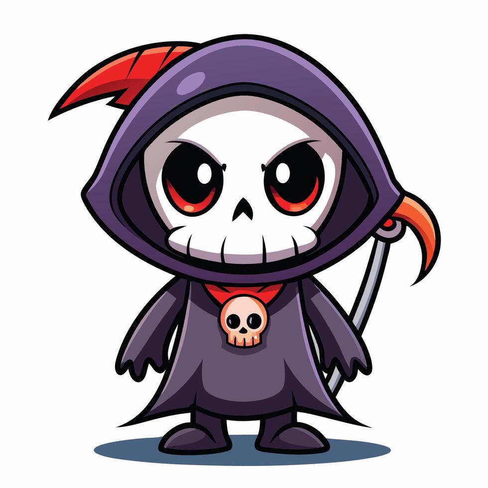 cartoon grim reaper with scythe and skull vector