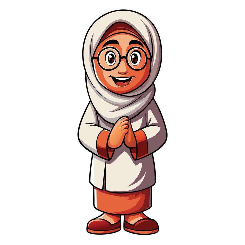 muslim cartoon character with glasses and scarf vector