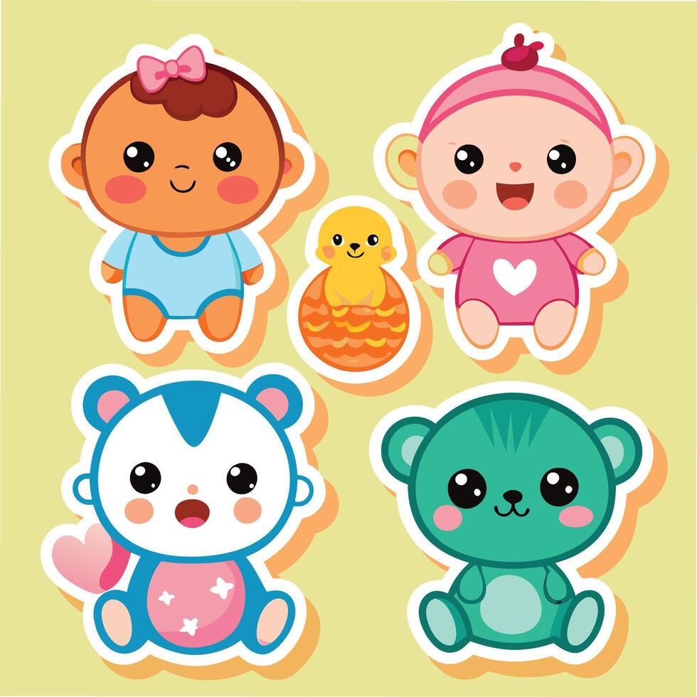 baby stickers set illustration vector